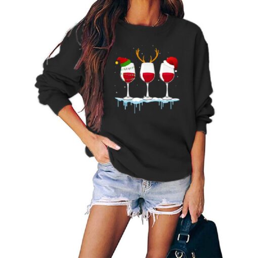 Christmas Wine Glass Print Sweatshir - Image 9