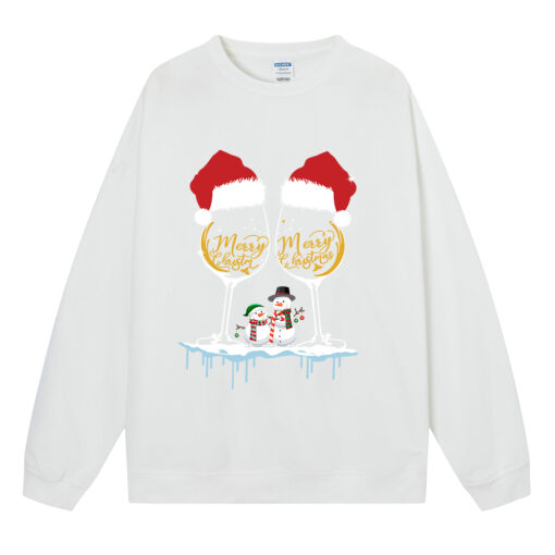 Christmas Wine Glass with Snowman Print Sweatshir - Image 8