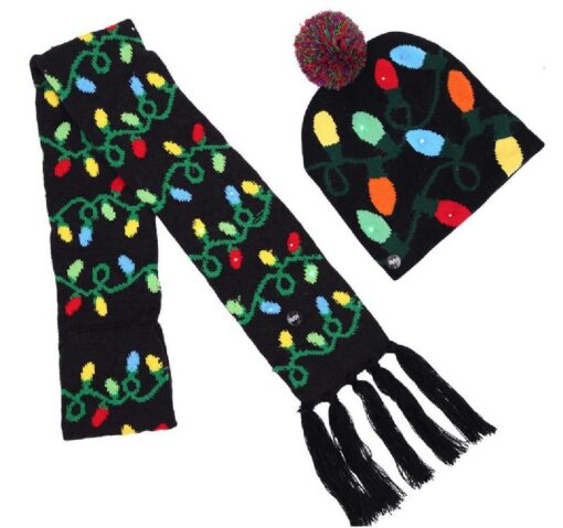 Light up  LED Christmas Flashing Beanie Hat Scarf Set - Image 8