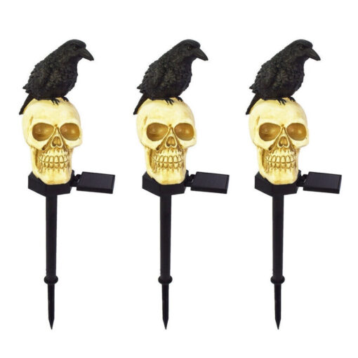 One, Two or Three Solar Skull and Crow Garden Landscape Lights - Image 5