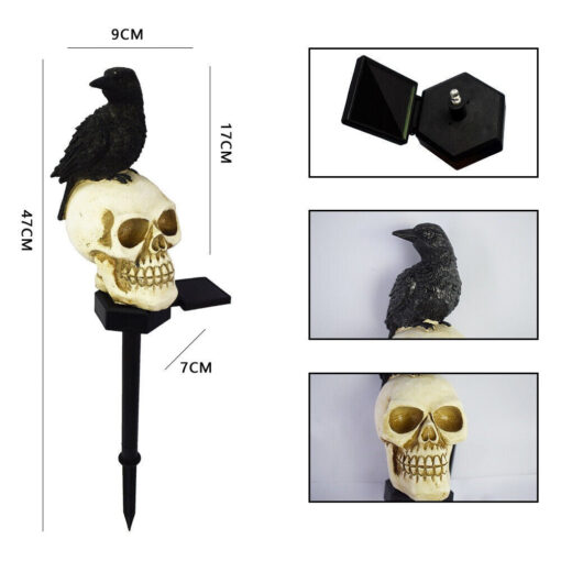 One, Two or Three Solar Skull and Crow Garden Landscape Lights - Image 3