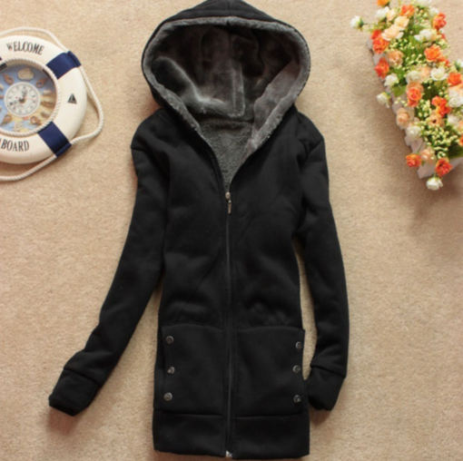 Women Fleece Lined Hooded Zipper Coat - Image 15