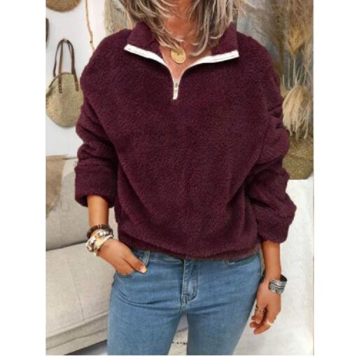 Zipper Pullover Soft Baggy Plush Jumper - Image 7