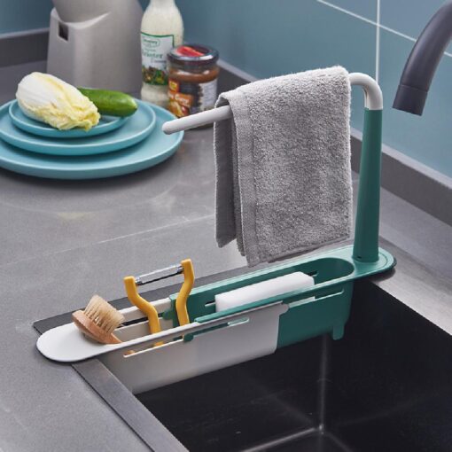 2-in-1 Adjustable Drainer Sink Tray Telescopic Sink Holder Dish Cloth Hange - Image 4