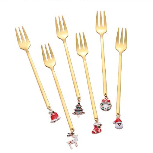 Six-Pieces Christmas Coffee Spoon & Fork Sets - Image 2