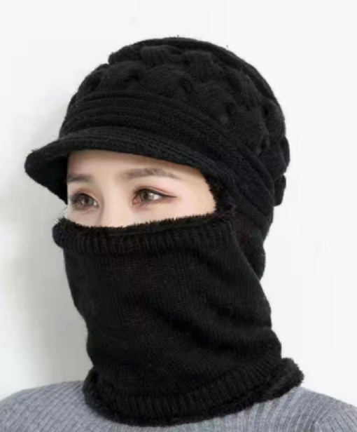 Women's Windproof Knitted Fleece Lined Hat with 2 in 1 Neck Warmer and Mask - - Image 11