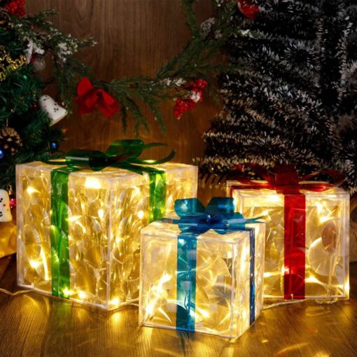 Set of 3 Christmas 60 LED Lighted Gift Boxe - Image 13