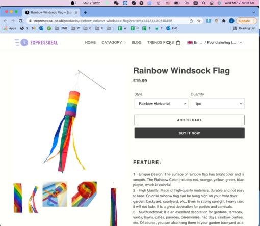 One, Two or Four Rainbow Windsock Flag - Image 2