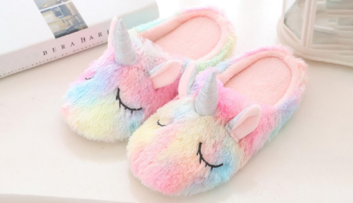 Cozy Fluffy Plush Indoor Unicorn Slippers