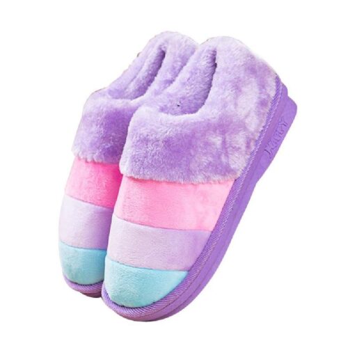 Warm Winter Colourful Stripe Plush Slippers - Image 13