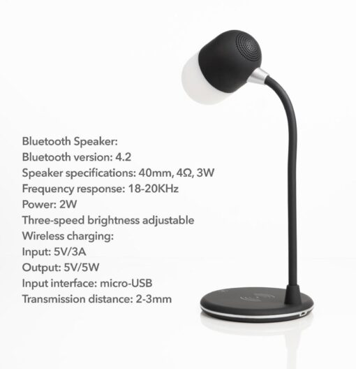 3 in 1 Desk Lamp USB Wireless Charger Bluetooth Speaker - - Image 10