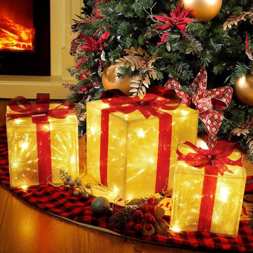 Set of 3 Christmas 60 LED Lighted Gift Boxe - Image 14