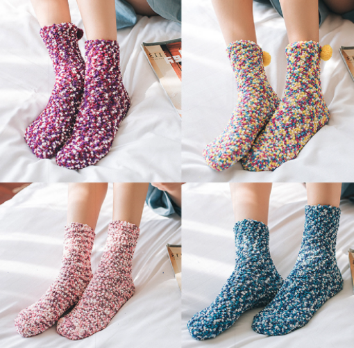 One Three or Nine pairs Soft Plush Colorful Cupcake Socks - Image 42