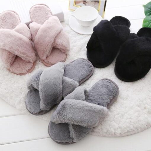 Cross Band Soft Plush Furry Slippers - Image 7