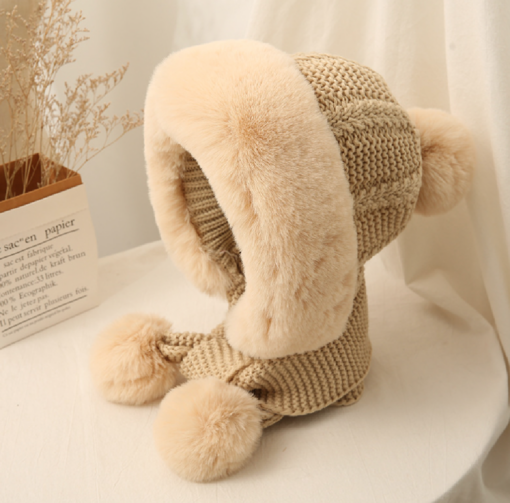 Women Winter Warm Plush Cap with Pom Pom Scarf - Image 12