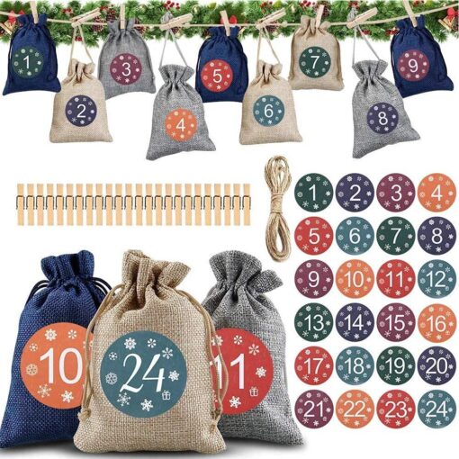 DIY Calendar Bags Countdown to Christmas with 24 Number Stickers