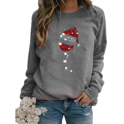 Christmas Glitter Wine Glasses with Santa Hat Sweatshirt Jumpe