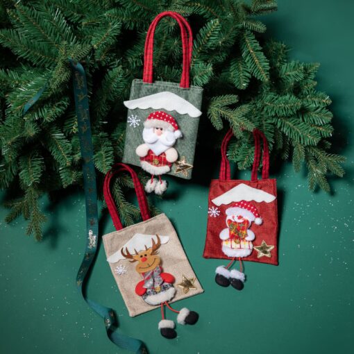 Christmas Long Legs Linen Non Woven Grocery Gift Bag - Image 10