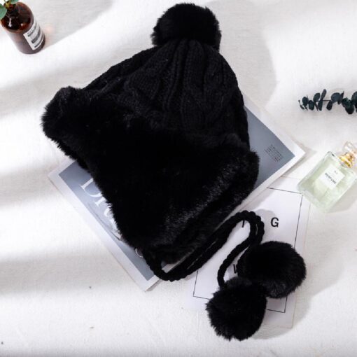 Stitching Curled Fur Ball Beanie - Image 4