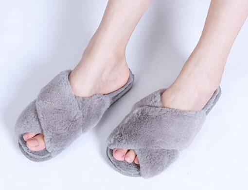 Cross Band Soft Plush Furry Slippers - Image 8