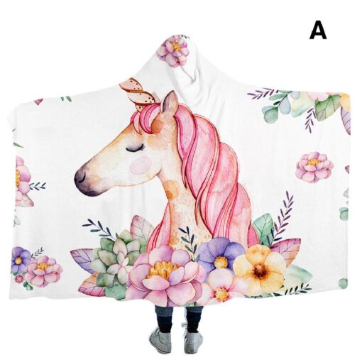 130x150cm or 150x 200cm Unicorn Printed Hooded Blanket - Image 3