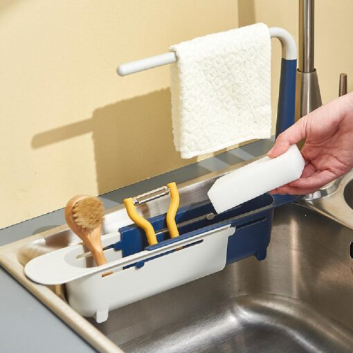 2-in-1 Adjustable Drainer Sink Tray Telescopic Sink Holder Dish Cloth Hange - Image 11