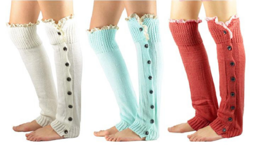 One or Two Pairs Lace straight knit socks with buttons