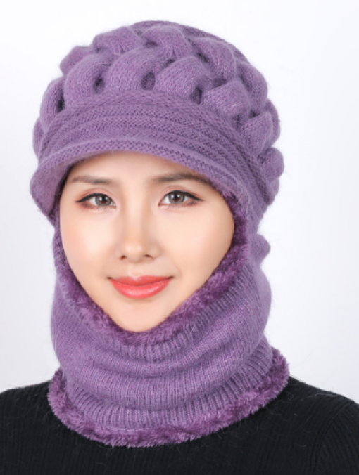 Women's Windproof Knitted Fleece Lined Hat with 2 in 1 Neck Warmer and Mask - - Image 14