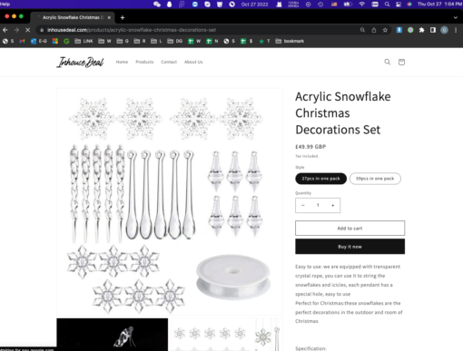 27 or 57 Pieces Acrylic Snowflake Christmas Decorations Set