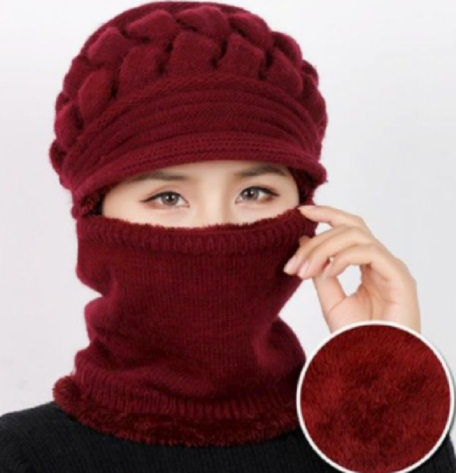 Women's Windproof Knitted Fleece Lined Hat with 2 in 1 Neck Warmer and Mask - - Image 18