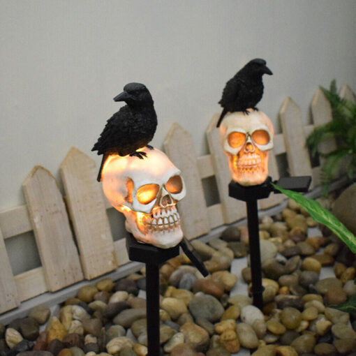 One, Two or Three Solar Skull and Crow Garden Landscape Lights - Image 7