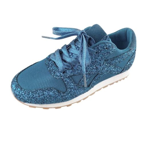 Women Breathable Sequins Lace Up Sneakers - Image 5