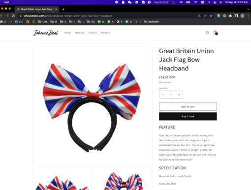 One, Two or Four Great Britain Union Jack Flag Bow Headband - Image 10