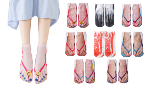 One or Eight Pairs 3D Flip Flop Printed Ankle Socks