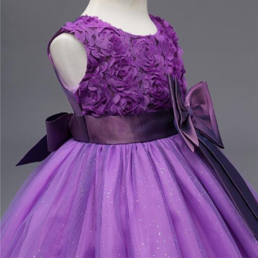 Kids Sleeveless Flowers Bowknot Princess Dress - Image 11