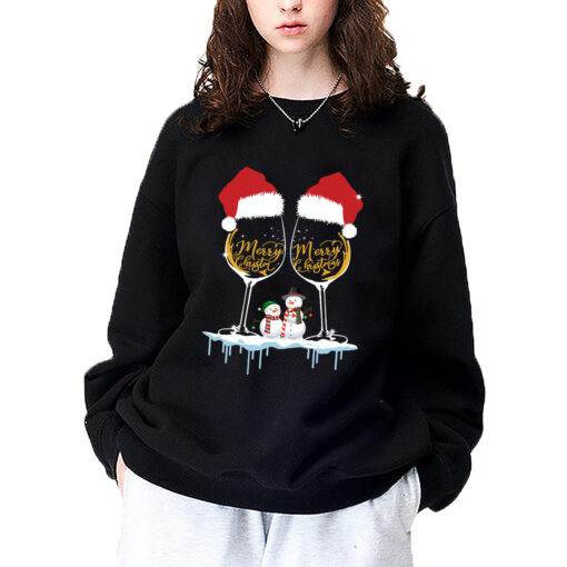 Christmas Wine Glass with Snowman Print Sweatshir