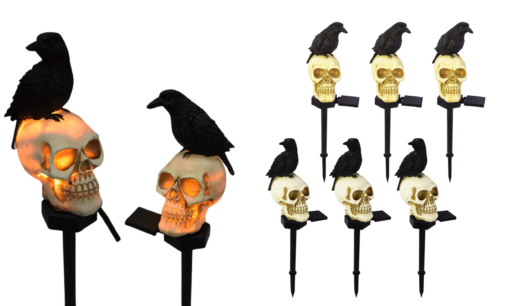 One, Two or Three Solar Skull and Crow Garden Landscape Lights - Image 2