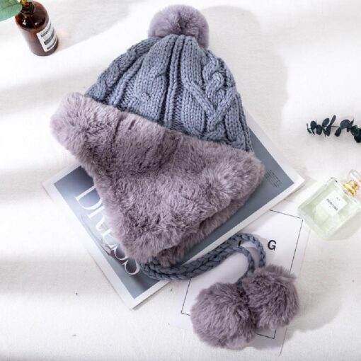 Stitching Curled Fur Ball Beanie - Image 5