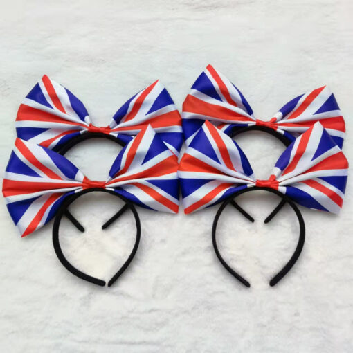 One, Two or Four Great Britain Union Jack Flag Bow Headband - Image 4