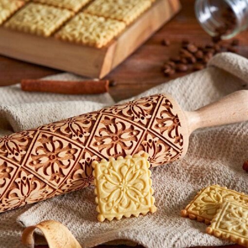 Wooden Engraved  Embossing  Dough Rolling Pin - Image 9