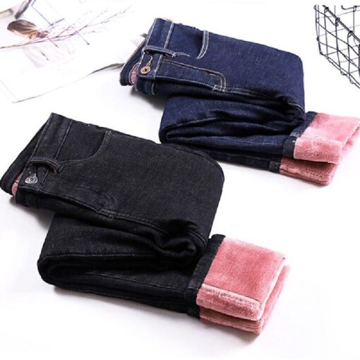 Women's Thickened Plush High Waist Pencil Jean - Image 12