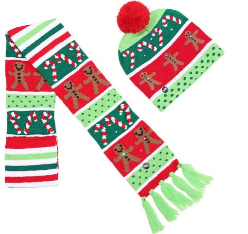 Light up  LED Christmas Flashing Beanie Hat Scarf Set - Image 13