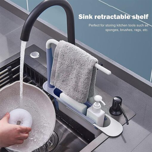 2-in-1 Adjustable Drainer Sink Tray Telescopic Sink Holder Dish Cloth Hange - Image 10