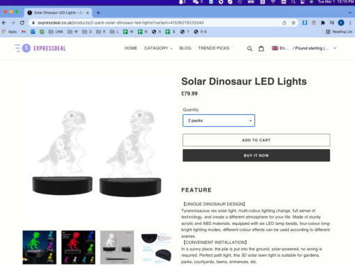 One, Two or FourSolar Dinosaur LED Lights - Image 4