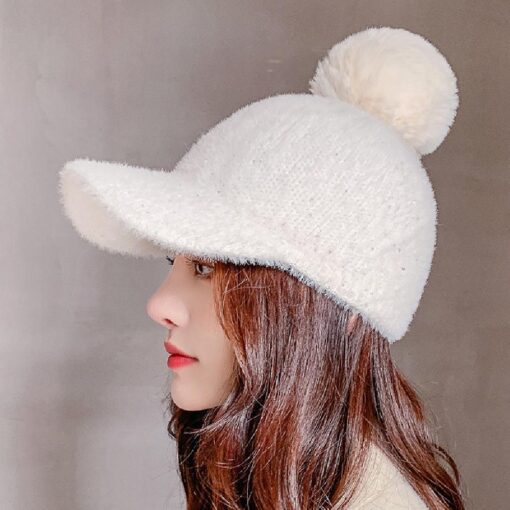 Winter Hat Women Baseball Cap With Pompon Faux Fur - Image 8