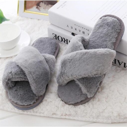 Cross Band Soft Plush Furry Slippers - Image 6