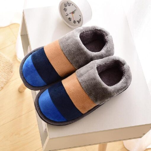 Warm Winter Colourful Stripe Plush Slippers - Image 9