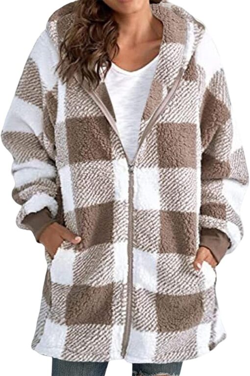 Women Fleece Plaid overcoat - Image 9