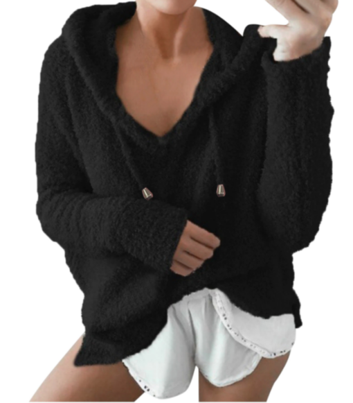 Women Drawstring Plush Hoodie - Image 19