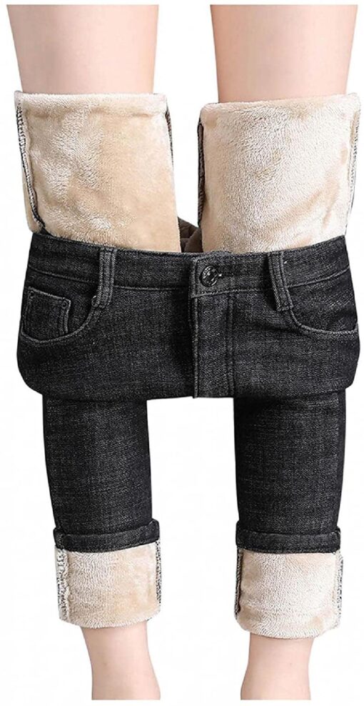 Women's Thickened Plush High Waist Pencil Jean - Image 9